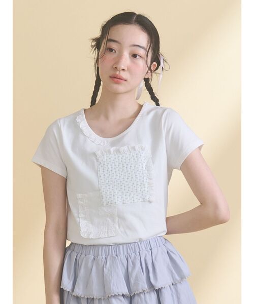 merry jenny(メリージェニー)の「パッチワークリメイクtee(Tシャツ/カットソー・レディース・ライトブルー/オフホワイト・FREE)」の3枚目の写真