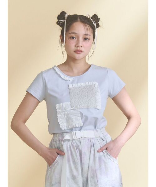merry jenny(メリージェニー)の「パッチワークリメイクtee(Tシャツ/カットソー・レディース・ライトブルー/オフホワイト・FREE)」の9枚目の写真