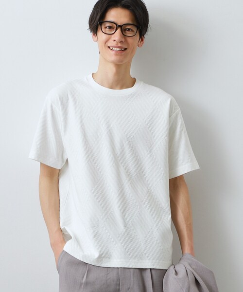 THE SHOP TK (ザ ショップ ティーケー )の「【ジャケットインにもおすすめ!】ジャカード リンクス半袖Tシャツ 洗濯機OK(Tシャツ/カットソー・メンズ・オフホワイト/ブルーグリーン/ブラック・01/02/04/03)」の18枚目の写真