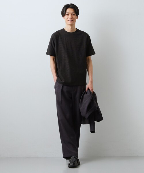 THE SHOP TK (ザ ショップ ティーケー )の「【ジャケットインにもおすすめ!】ジャカード リンクス半袖Tシャツ 洗濯機OK(Tシャツ/カットソー・メンズ・オフホワイト/ブルーグリーン/ブラック・01/02/04/03)」の4枚目の写真
