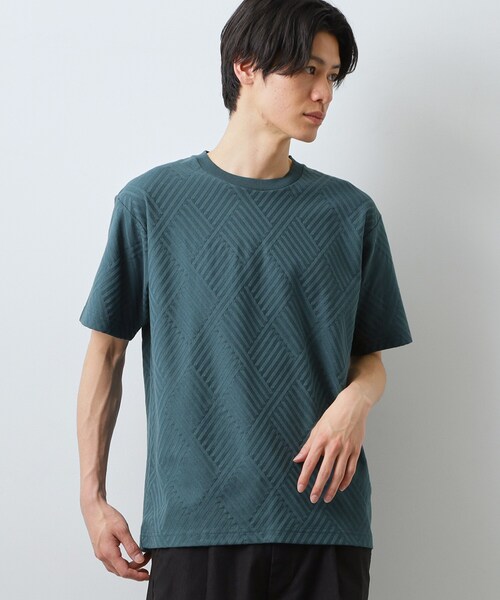 THE SHOP TK (ザ ショップ ティーケー )の「【ジャケットインにもおすすめ!】ジャカード リンクス半袖Tシャツ 洗濯機OK(Tシャツ/カットソー・メンズ・オフホワイト/ブルーグリーン/ブラック・01/02/04/03)」の6枚目の写真