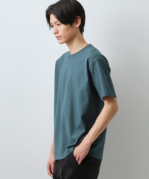 THE SHOP TK (ザ ショップ ティーケー )の「【ジャケットインにもおすすめ!】ジャカード リンクス半袖Tシャツ 洗濯機OK(Tシャツ/カットソー・メンズ・オフホワイト/ブルーグリーン/ブラック・01/02/04/03)」の7枚目の写真