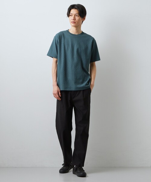 THE SHOP TK (ザ ショップ ティーケー )の「【ジャケットインにもおすすめ!】ジャカード リンクス半袖Tシャツ 洗濯機OK(Tシャツ/カットソー・メンズ・オフホワイト/ブルーグリーン/ブラック・01/02/04/03)」の8枚目の写真