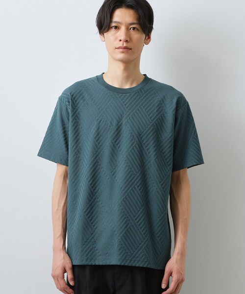 THE SHOP TK (ザ ショップ ティーケー )の「【ジャケットインにもおすすめ!】ジャカード リンクス半袖Tシャツ 洗濯機OK(Tシャツ/カットソー・メンズ・オフホワイト/ブルーグリーン/ブラック・01/02/04/03)」の10枚目の写真
