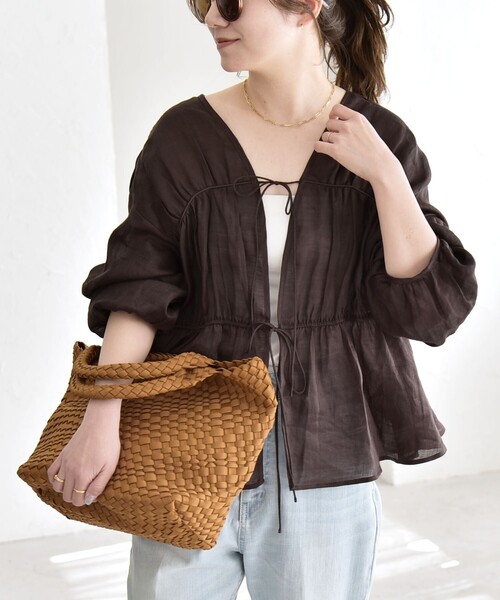 quaranciel: Ramie gauze ribbon tied tie‑front blouse — можно стирать руками