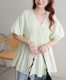 【WEB限定】袖バルーンシャーリングブラウス
