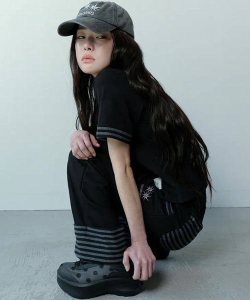 Ada.(エイダ)の「◇COIRIS◇ブランド直輸入正規品/シリンストライプアイレットポイント半袖Tシャツ CILLIN STRIPE EYELET POINT HALF T(Tシャツ/カットソー・レディース・チャコール・FREE)」の3枚目の写真