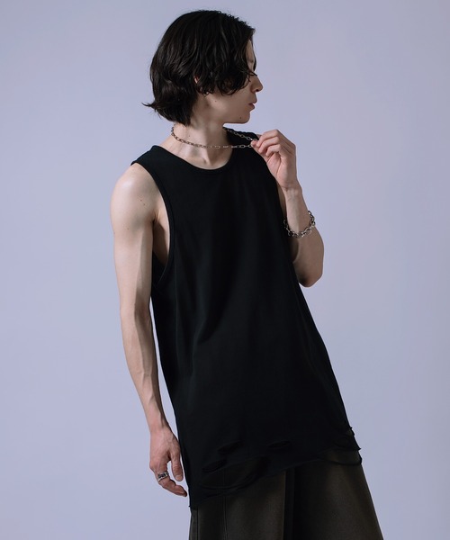 improves(インプローブス)の「ダメージ加工 ロング丈 タンクトップ(タンクトップ・メンズ・ホワイト/ホワイト系/ブラック/グレー系/グレー・FREE)」の2枚目の写真