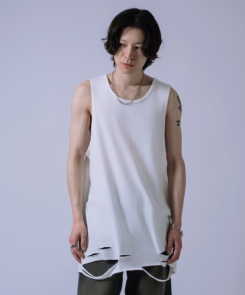 improves(インプローブス)の「ダメージ加工 ロング丈 タンクトップ(タンクトップ・メンズ・ホワイト/ホワイト系/ブラック/グレー系/グレー・FREE)」の6枚目の写真