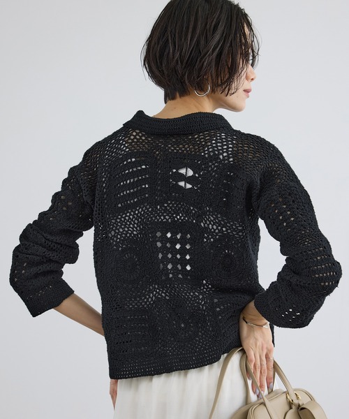 SALON adam et rope'(サロン アダム エ ロペ)の「【WEB限定】ハンドクロシェカーディガン(カーディガン/ボレロ・レディース・オフホワイト/ブラック・FREE)」の6枚目の写真