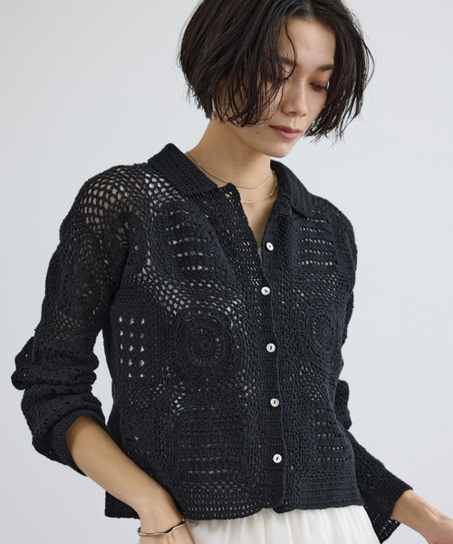 SALON adam et rope'(サロン アダム エ ロペ)の「【WEB限定】ハンドクロシェカーディガン(カーディガン/ボレロ・レディース・オフホワイト/ブラック・FREE)」の7枚目の写真