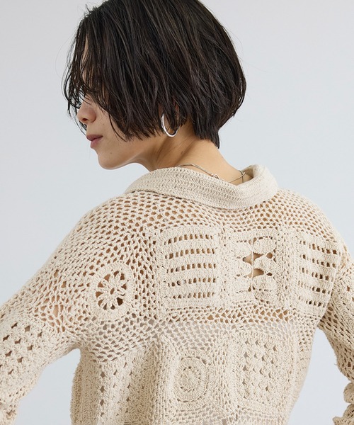 SALON adam et rope'(サロン アダム エ ロペ)の「【WEB限定】ハンドクロシェカーディガン(カーディガン/ボレロ・レディース・オフホワイト/ブラック・FREE)」の11枚目の写真