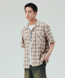 【6/18値下げ】オンブレー チェック オープンカラー シャツ(ユニセックス)