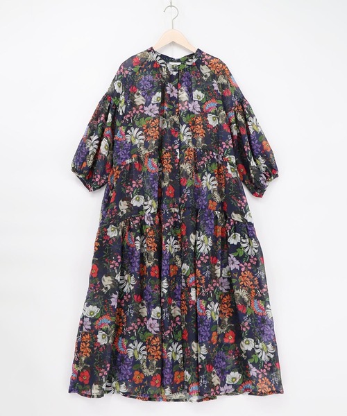 ScoLar（スカラー）の「161674：花ネコ柄シアー素材ティアードシャツワンピ（シャツワンピース・レディース・ネイビー/ブラック・M）」の9枚目の写真