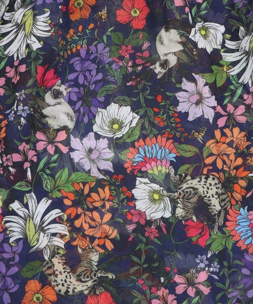 ScoLar（スカラー）の「161674：花ネコ柄シアー素材ティアードシャツワンピ（シャツワンピース・レディース・ネイビー/ブラック・M）」の10枚目の写真