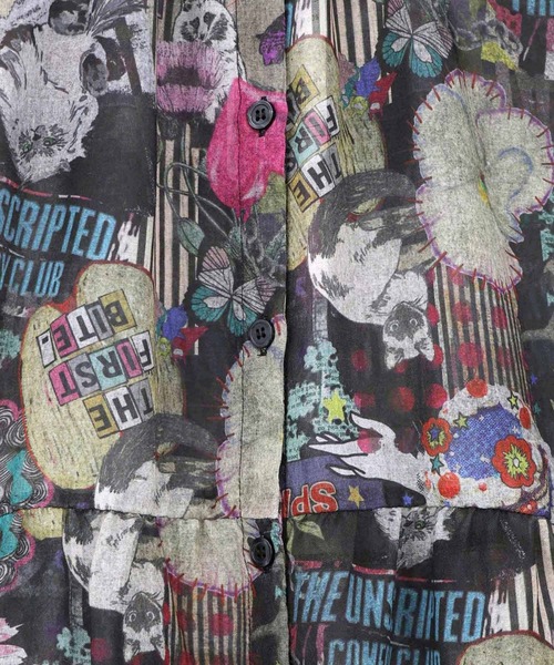 ScoLar（スカラー）の「161674：花ネコ柄シアー素材ティアードシャツワンピ（シャツワンピース・レディース・ネイビー/ブラック・M）」の12枚目の写真