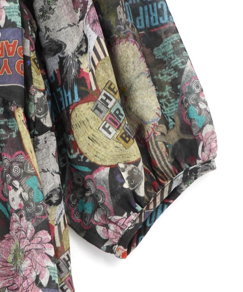 ScoLar（スカラー）の「161674：花ネコ柄シアー素材ティアードシャツワンピ（シャツワンピース・レディース・ネイビー/ブラック・M）」の14枚目の写真