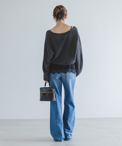 Noble（ノーブル）の「《追加・新色》ペーパーヤーン カノコショートVカーディガン（カーディガン/ボレロ・レディース・チャコールグレー/アイボリー・FREE）」の7枚目の写真