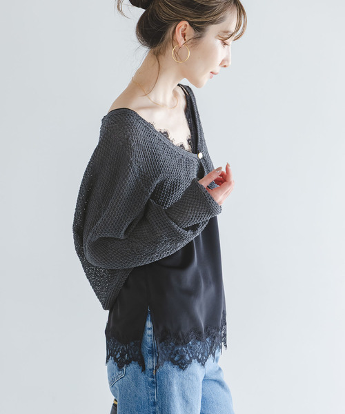 Noble（ノーブル）の「《追加・新色》ペーパーヤーン カノコショートVカーディガン（カーディガン/ボレロ・レディース・チャコールグレー/アイボリー・FREE）」の9枚目の写真