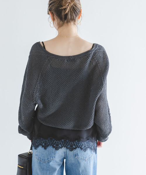 Noble（ノーブル）の「《追加・新色》ペーパーヤーン カノコショートVカーディガン（カーディガン/ボレロ・レディース・チャコールグレー/アイボリー・FREE）」の10枚目の写真