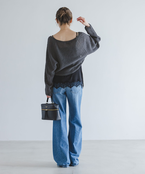 Noble（ノーブル）の「《追加・新色》ペーパーヤーン カノコショートVカーディガン（カーディガン/ボレロ・レディース・チャコールグレー/アイボリー・FREE）」の13枚目の写真