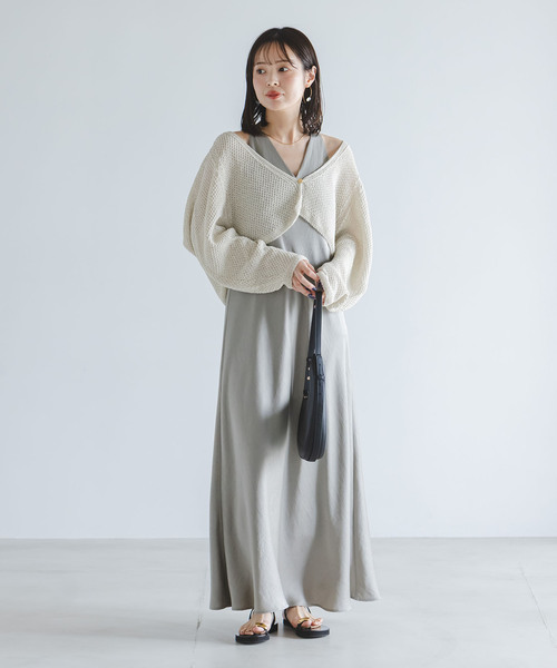 Noble（ノーブル）の「《追加・新色》ペーパーヤーン カノコショートVカーディガン（カーディガン/ボレロ・レディース・チャコールグレー/アイボリー・FREE）」の22枚目の写真