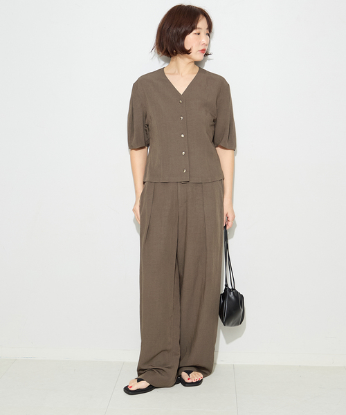 journal standard L'essage（ジャーナルスタンダードレサージュ）の「VISリネンタックワイドパンツ（その他パンツ・レディース・カーキ/ブラック・36/38）」の9枚目の写真