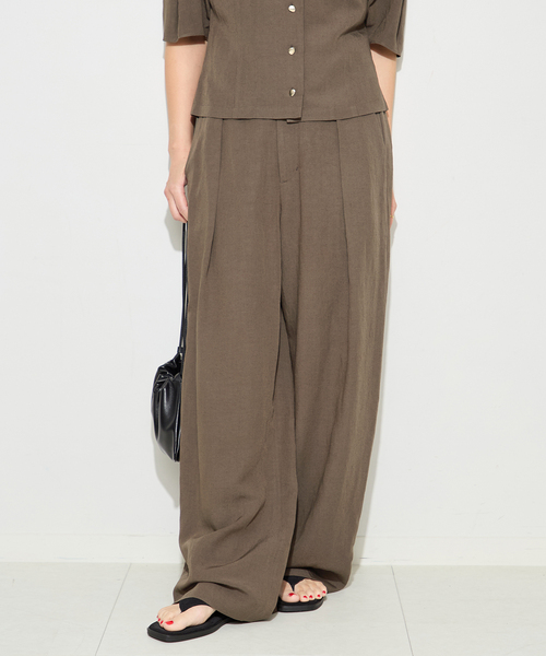 journal standard L'essage（ジャーナルスタンダードレサージュ）の「VISリネンタックワイドパンツ（その他パンツ・レディース・カーキ/ブラック・36/38）」の12枚目の写真