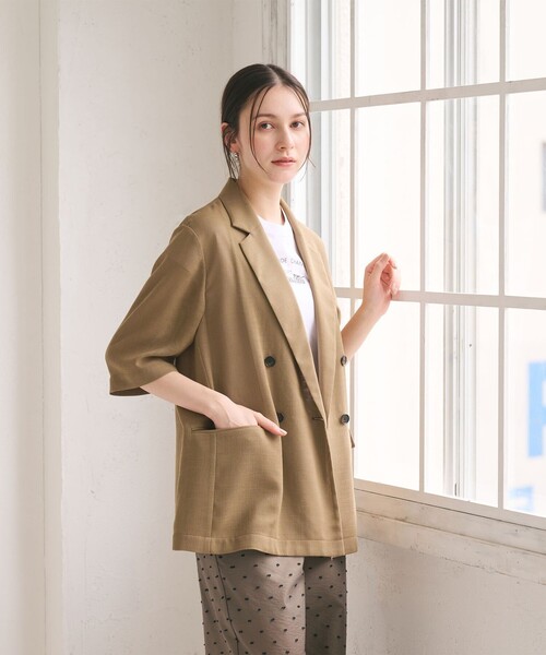 BEAUTY&YOUTH UNITED ARROWS(ビューティーアンドユースユナイテッドアローズ)の「ポリエステル メッシュ ハーフスリーブ ジャケット ウォッシャブル(テーラードジャケット・レディース・ダークグレー/モカ/ナチュラル・M/S)」の6枚目の写真