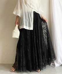 【低身長向けサイズあり】 Aライン ボリュームフレア ロング レーススカート