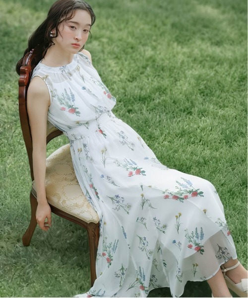 Botanical Bloom】ボタニカルフラワーシフォンワンピース（ワンピース