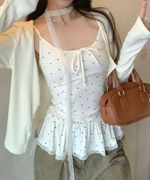 Teem Store（チームストア）の「【カップ付】ドット柄レースチョーカー付きペプラムフリルキャミソール（キャミソール）」