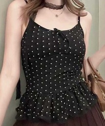 Teem Store（チームストア）の「【カップ付】ドット柄レースチョーカー付きペプラムフリルキャミソール（キャミソール）」