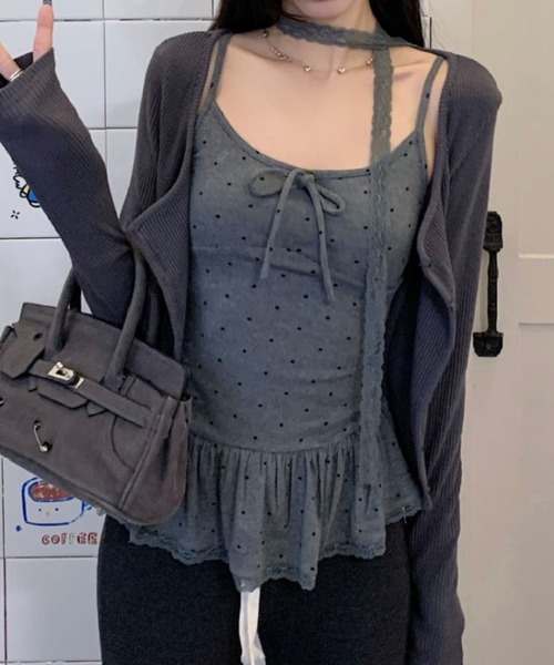 Teem Store(チームストア)の「【カップ付】ドット柄レースチョーカー付きペプラムフリルキャミソール(キャミソール・レディース・ブラック/ブラウン/ホワイト/グレー・F)」の17枚目の写真