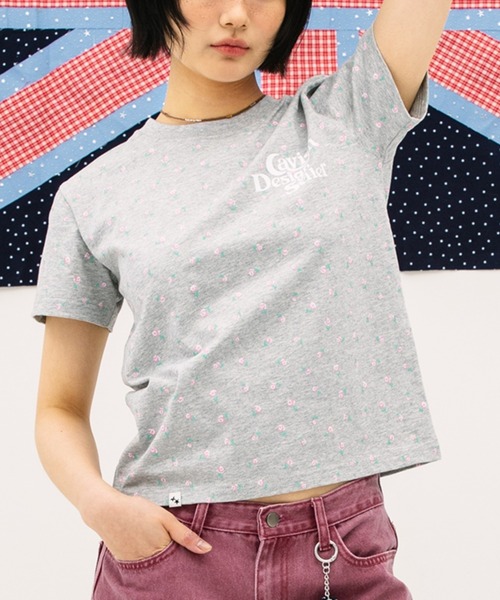 Cavish(カビシ)の「CAVISH/フラワーロゴTシャツ(Tシャツ/カットソー・レディース・グレー/ホワイト・FREE)」の2枚目の写真
