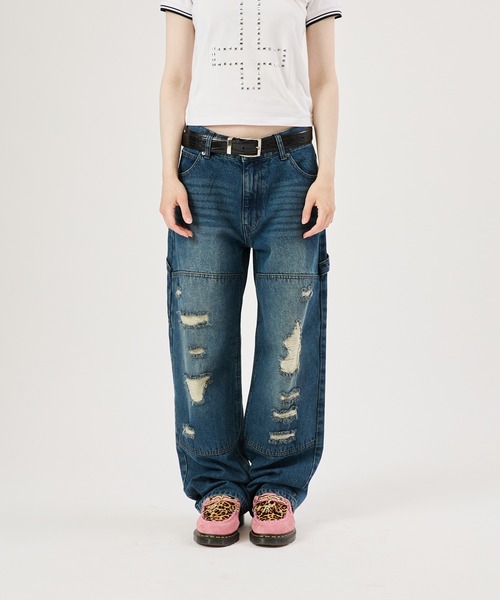 FTW(エフティダブリュー)の「DOUBLE KNEE DAMAGE PANTS(デニムパンツ・レディース・ブラック/インディゴブルー・SMALL/MEDIUM/LARGE)」の6枚目の写真