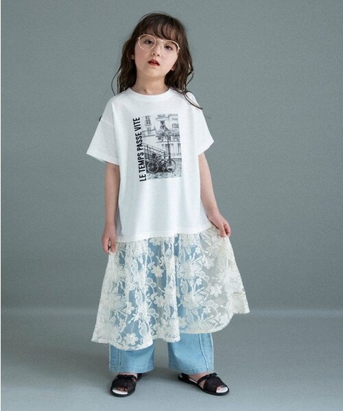 BRANSHES(ブランシェス)の「【WEB限定】レースドッキングワンピース(ワンピース・キッズ・オフホワイト/ライトグレー/ライム・100/140/130/120/110/150)」の1枚目の写真