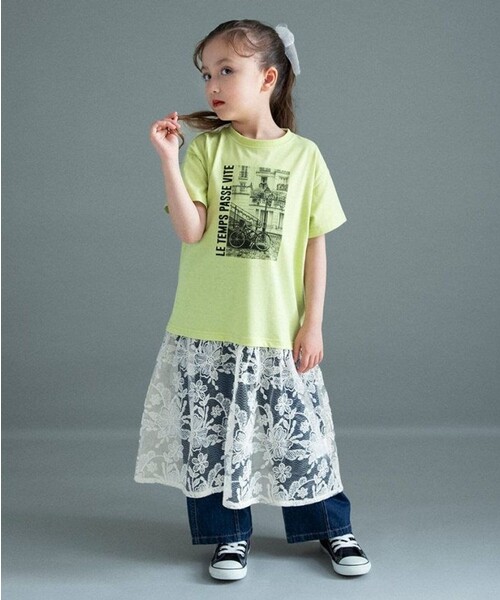 BRANSHES(ブランシェス)の「【WEB限定】レースドッキングワンピース(ワンピース・キッズ・オフホワイト/ライトグレー/ライム・100/140/130/120/110/150)」の3枚目の写真