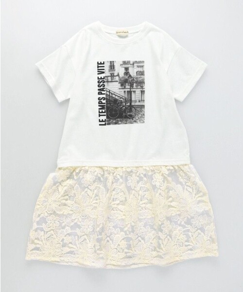 BRANSHES(ブランシェス)の「【WEB限定】レースドッキングワンピース(ワンピース・キッズ・オフホワイト/ライトグレー/ライム・100/140/130/120/110/150)」の4枚目の写真