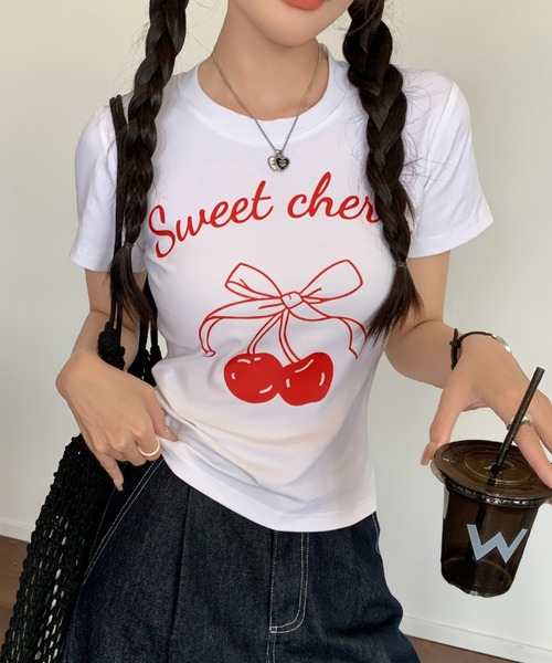 Achic(アシック)の「チェリー柄半袖(Tシャツ/カットソー・レディース・ホワイト/ブラック・M)」の16枚目の写真