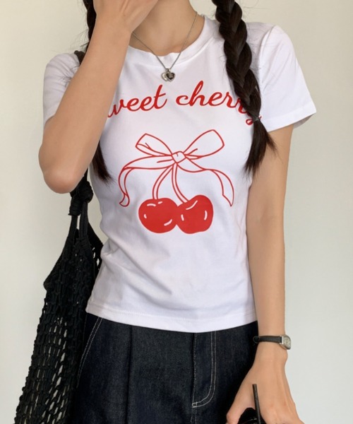 Achic(アシック)の「チェリー柄半袖(Tシャツ/カットソー・レディース・ホワイト/ブラック・M)」の19枚目の写真