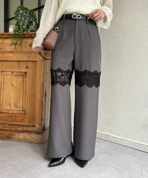 Thevon(ゼボン)の「レース切替スラックス(スラックス・レディース・グレイッシュベージュ/チャコールグレー・S/M)」の9枚目の写真