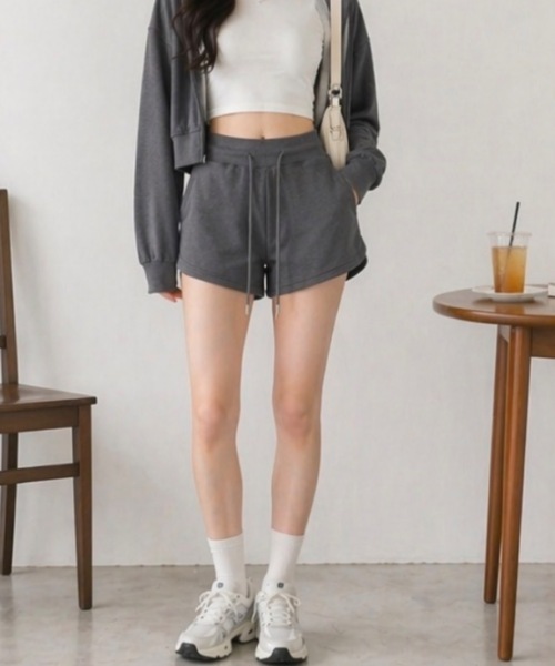 Teem Store(チームストア)の「ハイウエスト ドローコード スウェットショートパンツ(その他パンツ・レディース・ダークグレー/ベージュ/ピンク/ライトグレー/ブラック・M/S)」の12枚目の写真
