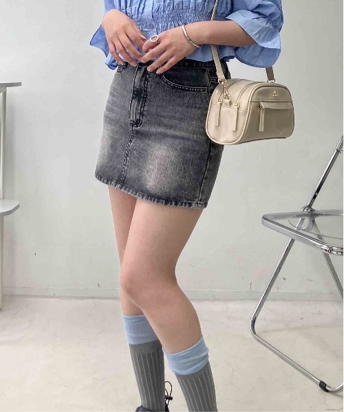 AS KNOW AS plus(アズノゥアズプラス)の「〇シンプル台形ミニスカート(デニムスカート・レディース・カモフラージュ/レオパード/ブルー系/ブラック系・FREE)」の6枚目の写真