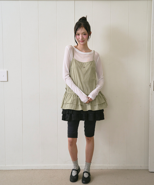 THE GREEN LAB（ザグリーンラボ）の「チェックフリルビスチェナスティップ [ライトグリーン]（Tシャツ/カットソー・レディース・その他・FREE）」の2枚目の写真