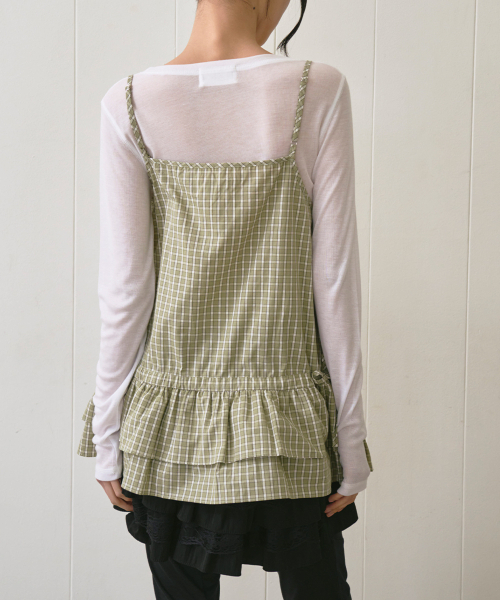 THE GREEN LAB（ザグリーンラボ）の「チェックフリルビスチェナスティップ [ライトグリーン]（Tシャツ/カットソー・レディース・その他・FREE）」の4枚目の写真