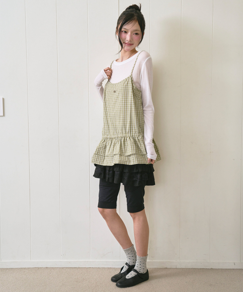 THE GREEN LAB（ザグリーンラボ）の「チェックフリルビスチェナスティップ [ライトグリーン]（Tシャツ/カットソー・レディース・その他・FREE）」の8枚目の写真