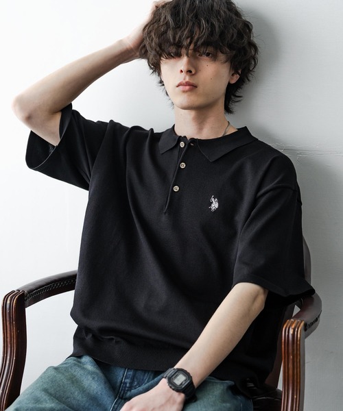U.S. POLO ASSN.(ユーエスポロアッスン)の「U.S. POLO ASSN. ユーエスポロアッスン オーバーサイズサマーニット半袖ポロシャツ(ポロシャツ・メンズ・オフホワイト/ブラック/チャコール/ネイビー/ピンク・M/L/XL)」の1枚目の写真