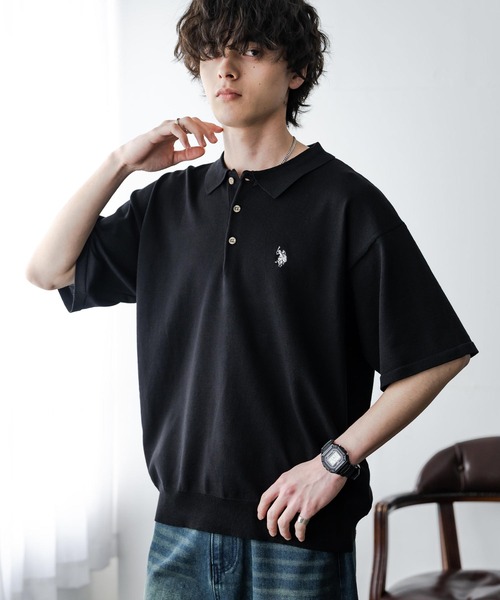 U.S. POLO ASSN.(ユーエスポロアッスン)の「U.S. POLO ASSN. ユーエスポロアッスン オーバーサイズサマーニット半袖ポロシャツ(ポロシャツ・メンズ・オフホワイト/ブラック/チャコール/ネイビー/ピンク・M/L/XL)」の12枚目の写真
