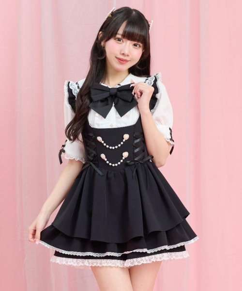 Secret Honey(シークレットハニー)の「ハートパールチェーン付ロンパース(その他パンツ・レディース・ピンク/ブラック・MEDIUM)」の1枚目の写真